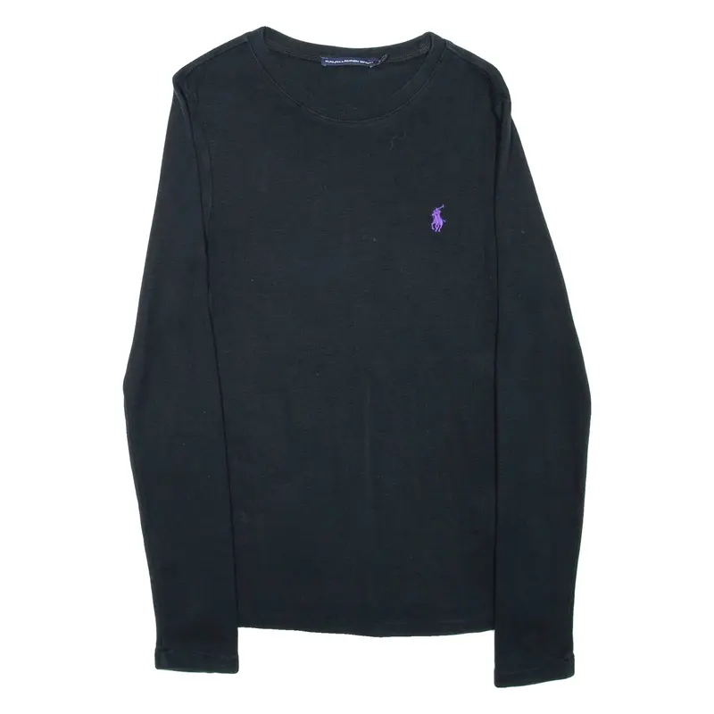 RALPH LAUREN SPORT Ribbed Mens T-Shirt Black Long Sleeve Crew Neck M