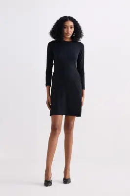 Long Sleeves Fitted Short Dress in Black | Color: Black | Size: M