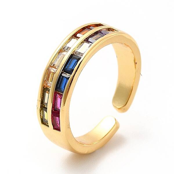 Colorful Cubic Zirconia Rectangle Open Cuff Ring