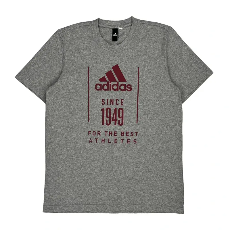 Adidas Graphic T-Shirt - Large Grey Cotton