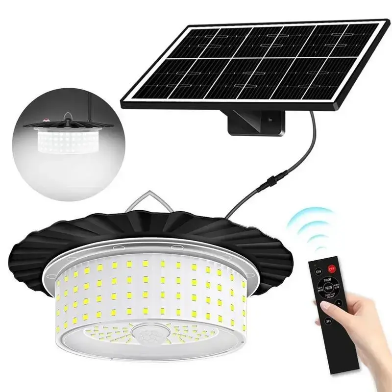 224-LED Solar Pendant Light with Moving Sensor for Summer, 5 Modes Waterproof Floodlight with Wireless Remote Control, 360° ...