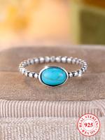 S925 Sterling Silver Boho Style Turquoise Decorated Ring, Fashion Jewelry for Party, Daily Clothing Decor, Trendy All-match &...