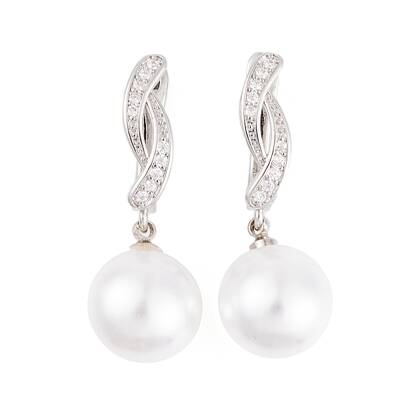 Rack Plating Brass Clear Cubic Zirconia ABS Pearl Earrings