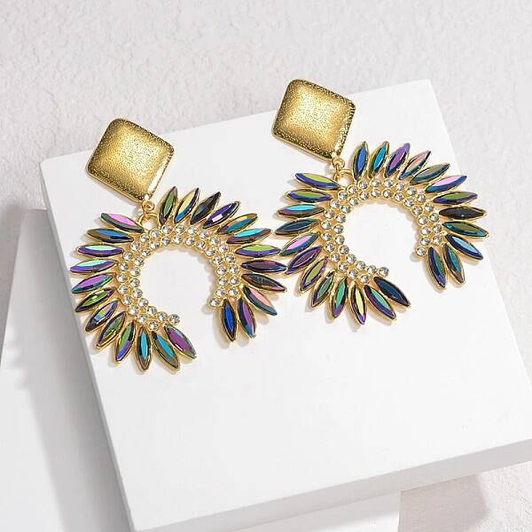 304 Stainless Steel Glass Dangle Stud Earrings