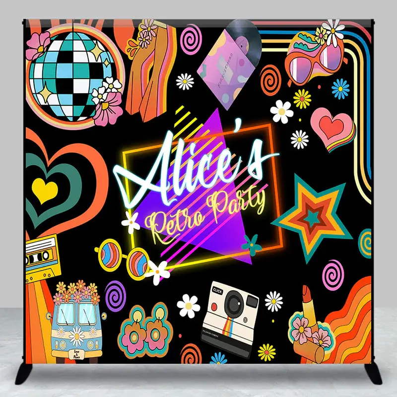 Aperturee Custom Name Disco Musical Black Retro Party Backdrop - Aperturee
