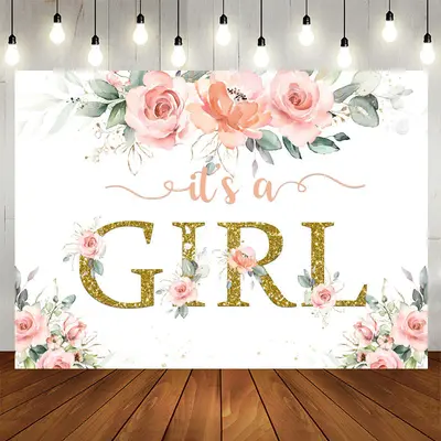 Aperturee Its A Girl Bright Flower Leaf Baby Shower Backdrop