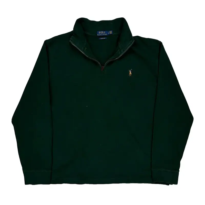 Estate Rib Polo By Ralph Lauren 1/4 Zip - Large Green Cotton