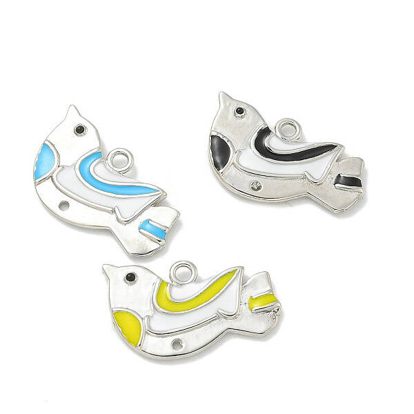 Platinum Brass Enamel Robin Bird Pendants