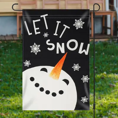 Let It Snow Snowman Black Christmas Garden Flag - Aperturee