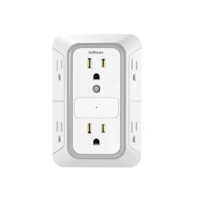 6-Outlet Wall Plug, Surge Protector, Adapter Spaced Outlets, 3-Prong, Quick and Easy Install, 3-Sided Power Strip with Adapte...