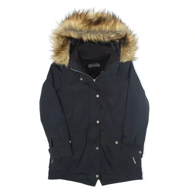 ZARA WOMAN Faux Fur Parka Coat Black Womens XS