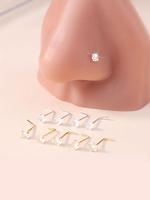 Elegant Women's Nose Ring Set, Simple Style Rhinestone Decor Nose Ring, L-shaped Studs for Daily Wear & Jewelry Gift