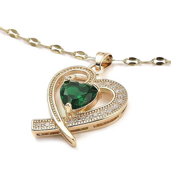 Heart Light Gold Brass Micro Pave Cubic Zirconia Pendant Necklaces