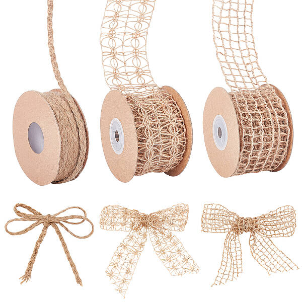 3 Rolls 3 Style Burlap Ribbons