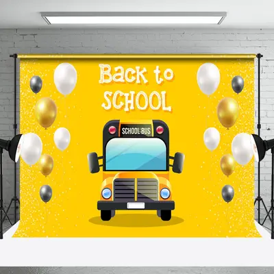 Yellow Balloons Bus Back To School Party Backdrop