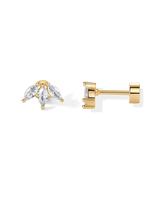 PAVOI 14K Gold Plated 925 Sterling Silver Marquise Cubic Zirconia Flat Back Earrings for Women | Cartilage Studs | Helix Pier...