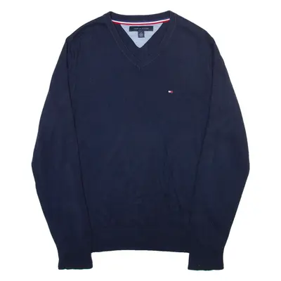 TOMMY HILFIGER Mens Jumper Blue V-Neck Tight Knit M