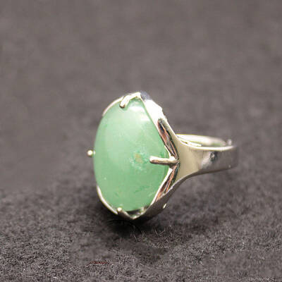 Oval Natural Green Aventurine Adjustable Ring