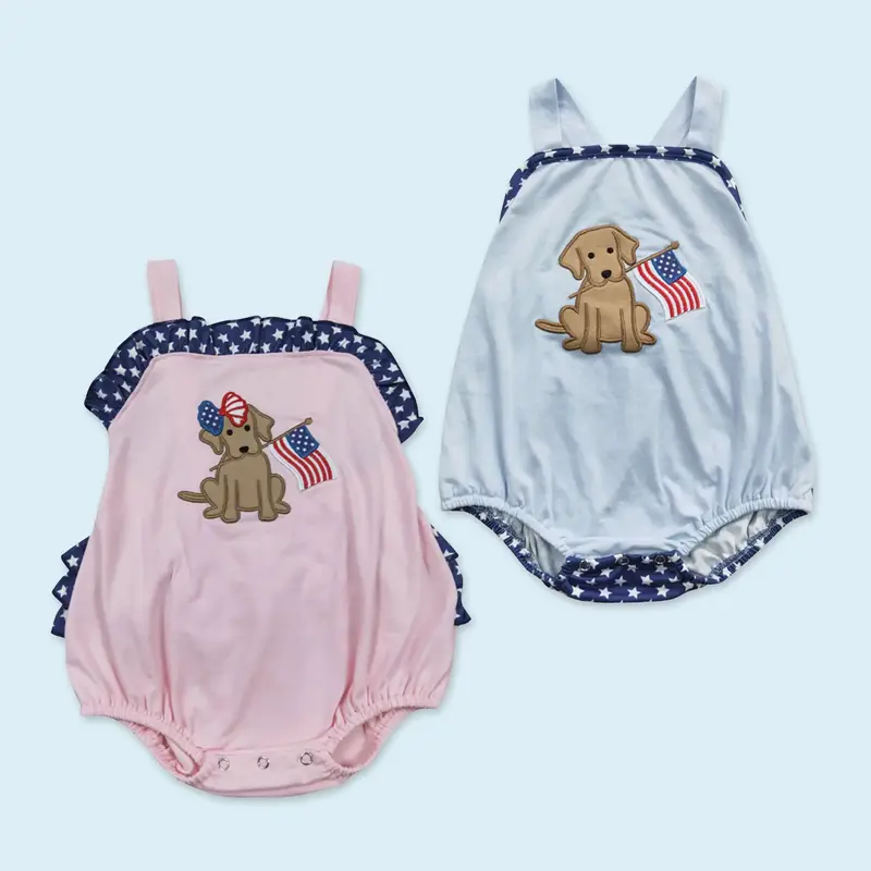Kids boy America flag dog print July 4th outfit