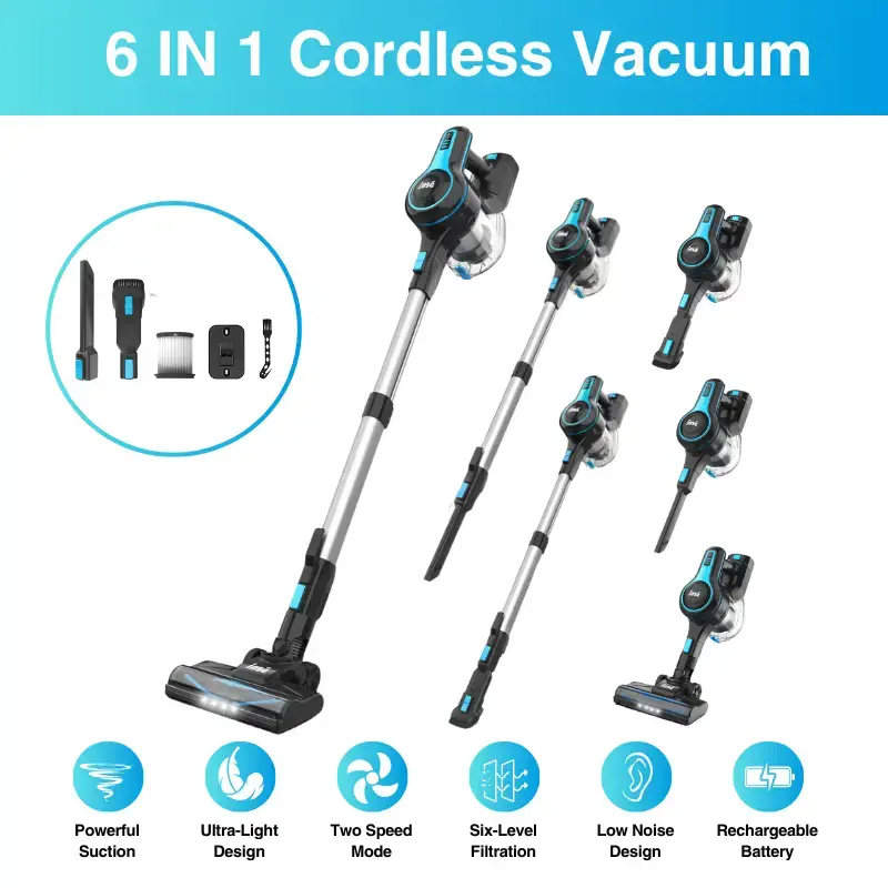 6-in-1 Cordless Stick Vacuum-N5T with Rechargeable Battery, 15-45 Minutes Runtime, Two Power Modes, Wireless Appliances-Holid...