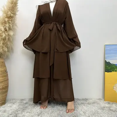 1896#  [No hijabs] 3 layers Chiffon Lantern Sleeve Abaya