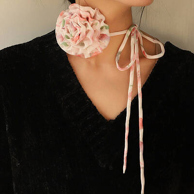 Flower Pattern Fabric Rose Tie Choker Necklaces for Women