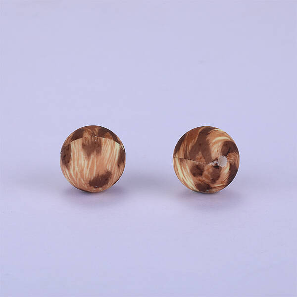 Printed Round with Leopard Print Pattern Silicone Focal Beads