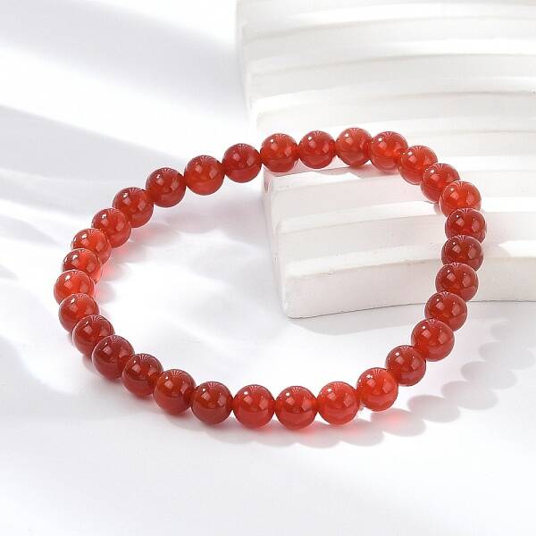 Natural Red Agate Beaded Stretch Bracelets