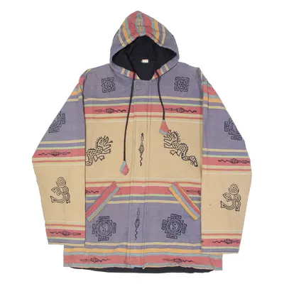 Traditional Asian Pattern Mens Jacket Purple 90s Hooded Striped L