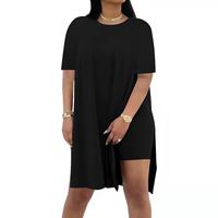 Women Plus Size 2 Piece Outfits  Lady Basic Crewneck Short Sleeve Tunic Tops and Skinny Biker Shorts Sets Tracksuits Casual S...