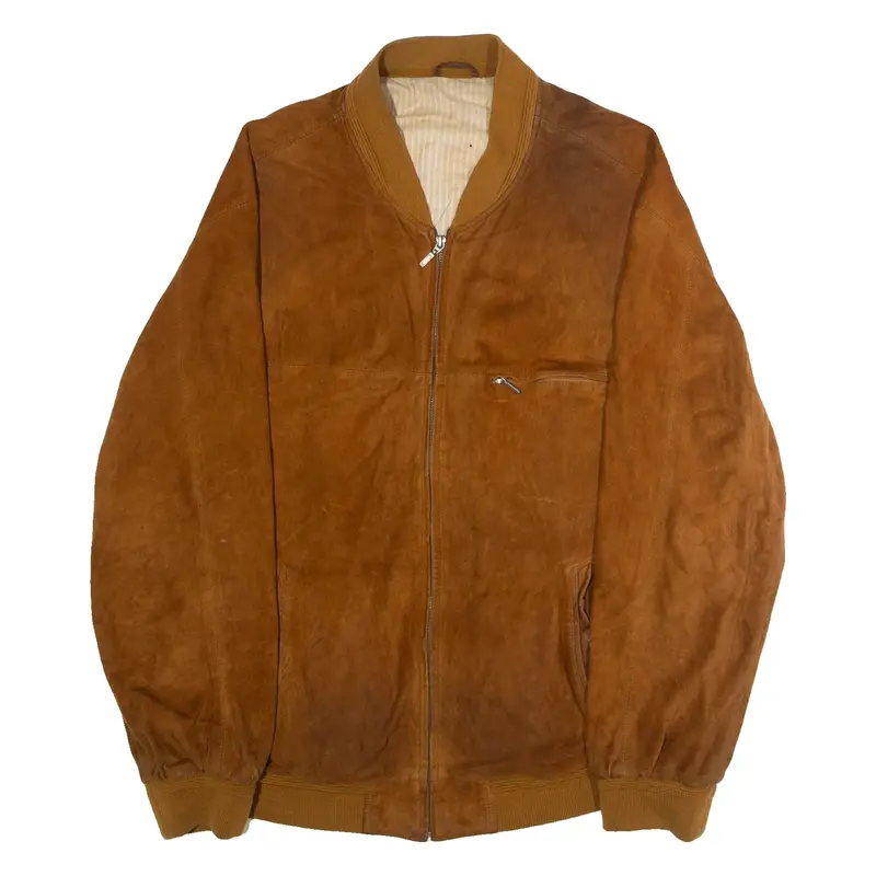 GILBERTO Mens Bomber Jacket Brown Leather Suede 90s XL