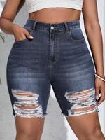 Women's Ripped Button Fly Denim Shorts, Fashion Casual Slim Denim Shorts for Daily Wear, Ladies Bottoms for Summer, Womenswea...