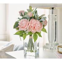 Mrs. H by Dee Hilfiger Real Feel Faux Peony Bouquet in Glass Vase Flowers Artificial