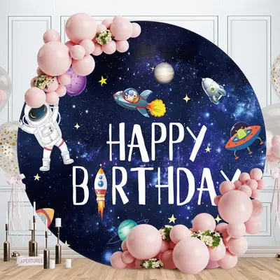 Aperturee Glitter Universe Round Happy Birthday Backdrop