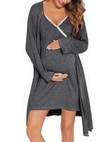 Womens Maternity Robe 2 Piece Nursing Nightgown for Breastfeeding 3 in 1 Labor Delivery Nursing Dress Lace Bathrobe Machine W...