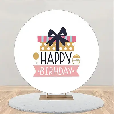 Pink Gift Black Bowknot Round Birthday Backdrop - Aperturee
