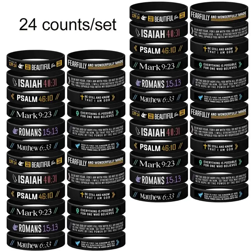 Bible Verse Silicone Rubber Bracelet, 1 Set Christian Inspirational Daily Bible Verse Wristband for Men Women, Religious Gift...