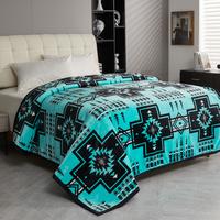Oversized Super Plush Turquoise Southwest Aztec Flannel Blanket