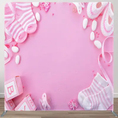 Aperturee Little Socks Shoes Pink Baby Shower Backdrop For Girls - Aperturee