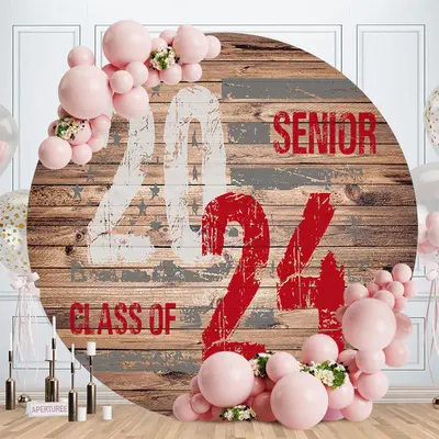 Aperturee Wood Class Of 2024 Senior Grad Round Backdrop | Grad Party Picture Backdrop | Personalized Grad Banner | Personaliz...