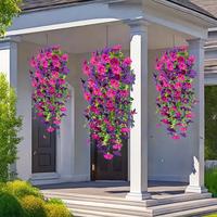 3-Pack UV-Resistant Artificial Hanging Flowers with Morning Glory & Eucalyptus Leaves - Realistic Outdoor/Indoor Decor for Ho...