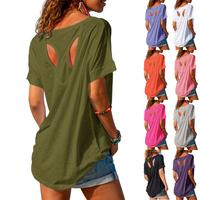 FMEYOA Womens Elegant Trendy Open Back Comfy Casual Loose Fitting Workout Casual Yoga T-Shirt Summer Gym Tee