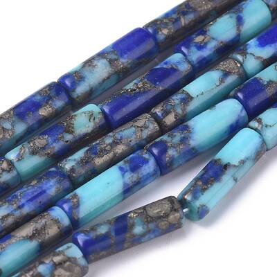 Assembled Synthetic Gold Line Turquoise and Lapis Lazuli Beads Strands