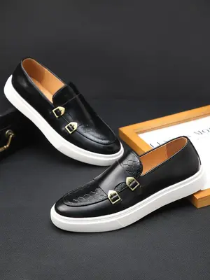 Men's Casual Pu Leather Comfortable Breathable Flat Shoes, Summer Outfits 2024 Business Style Slip on Flats, Breathable Round...
