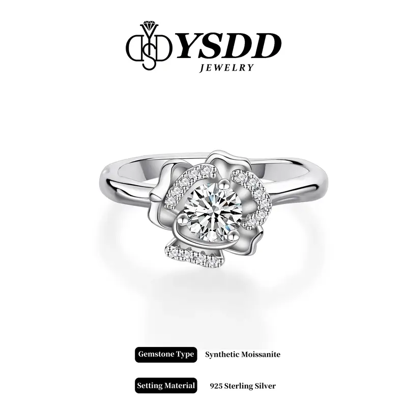【#291 Suprise of the Day】Petite Flower Solitaire Synthetic Moissanite Ring in 925 Sterling Silver 1/2Carat