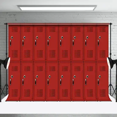 Retro Red Regular Locker Backdrop For Photography - Aperturee