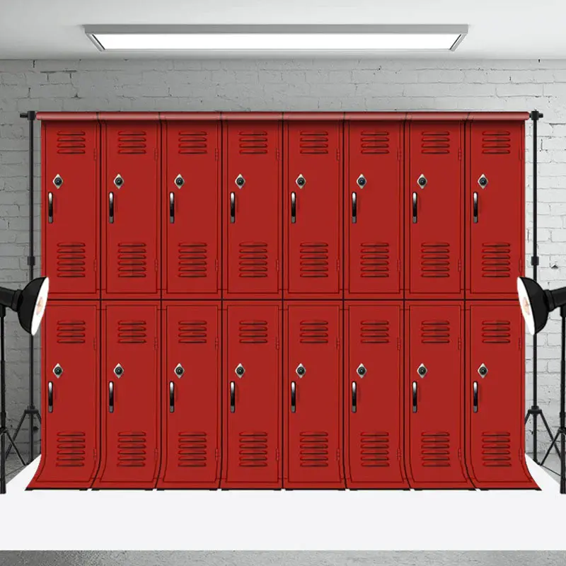 Retro Red Regular Locker Backdrop For Photography - Aperturee