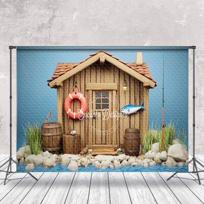 Riverside Cabin Wild Fishing Cake Smash Backdrop - Aperturee