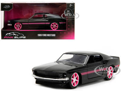 1969 Ford Mustang Black Metallic with Pink Stripes and Wheels \