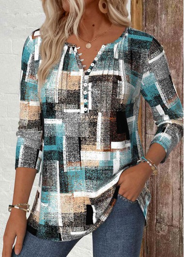Modlily Multi Color Geometric Print Long Sleeve T Shirt - XXL
